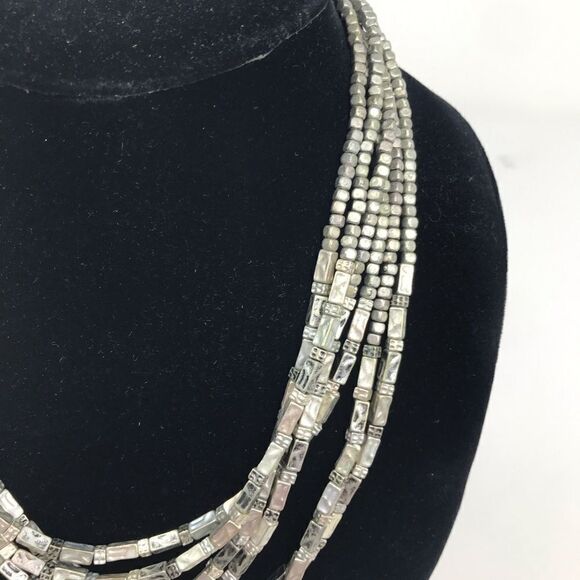 Chico’s Gunmetal Silver Tone Multi Strand Beaded Necklace - Picture 8 of 15